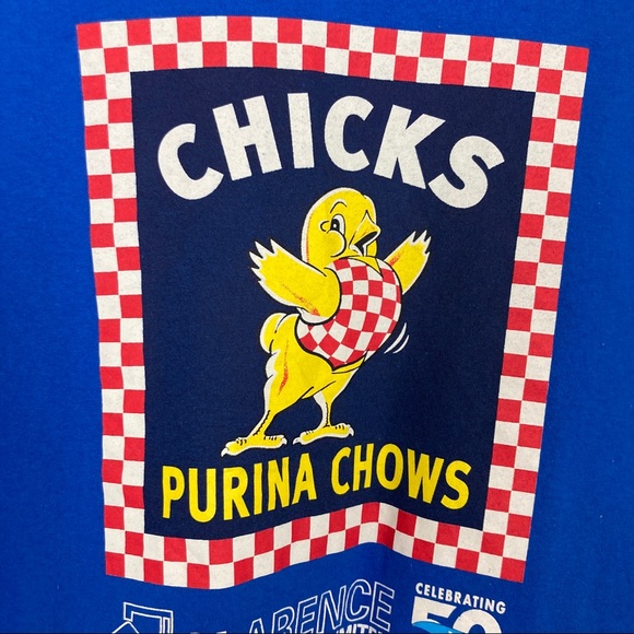 Vintage look blue t-shirt farm rural country Purina chows checkered retro chicks - Picture 5 of 8